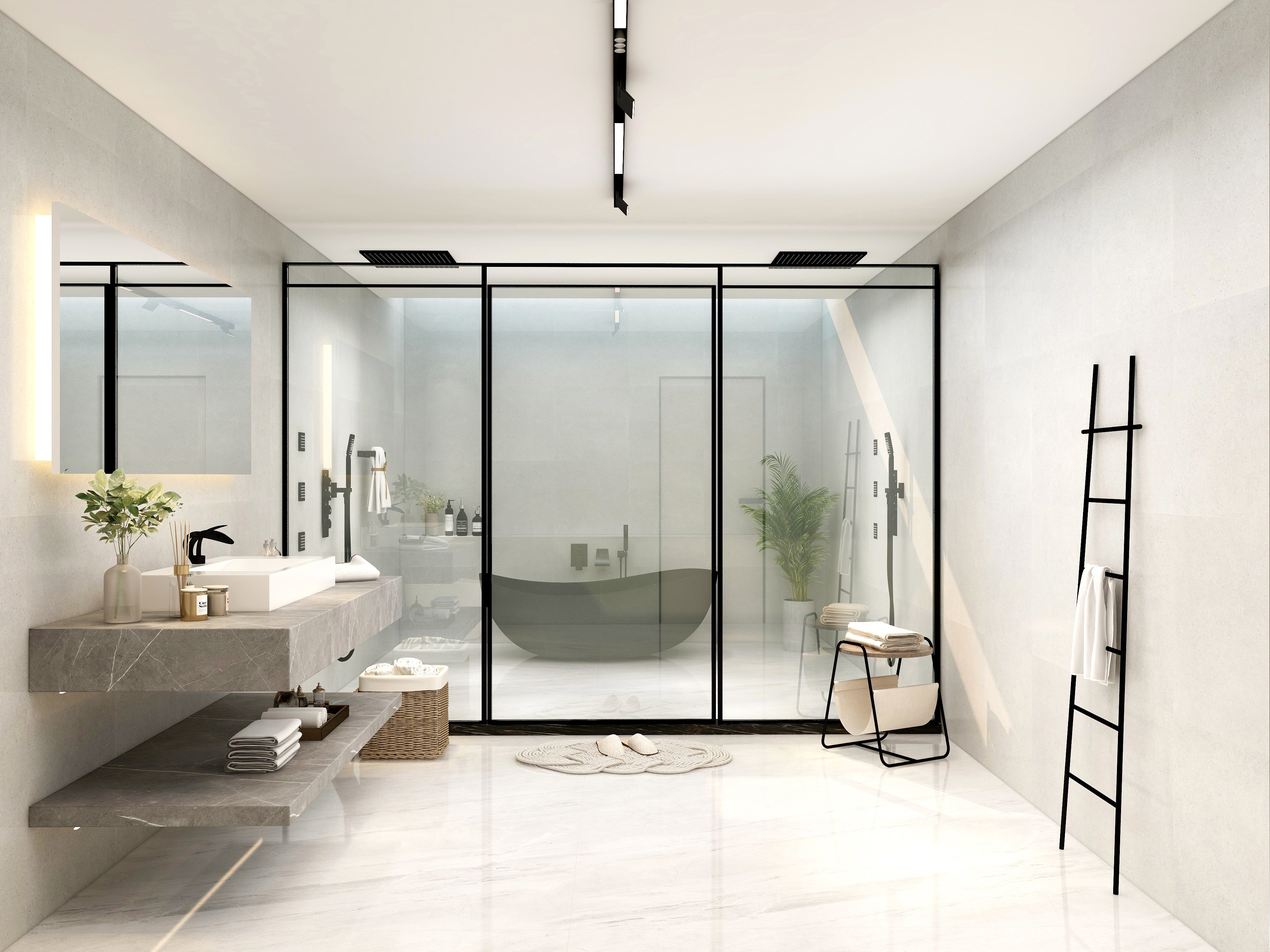 HMR 70" Modern Oval Freestanding Stone Resin Soaking Bathtub - Black