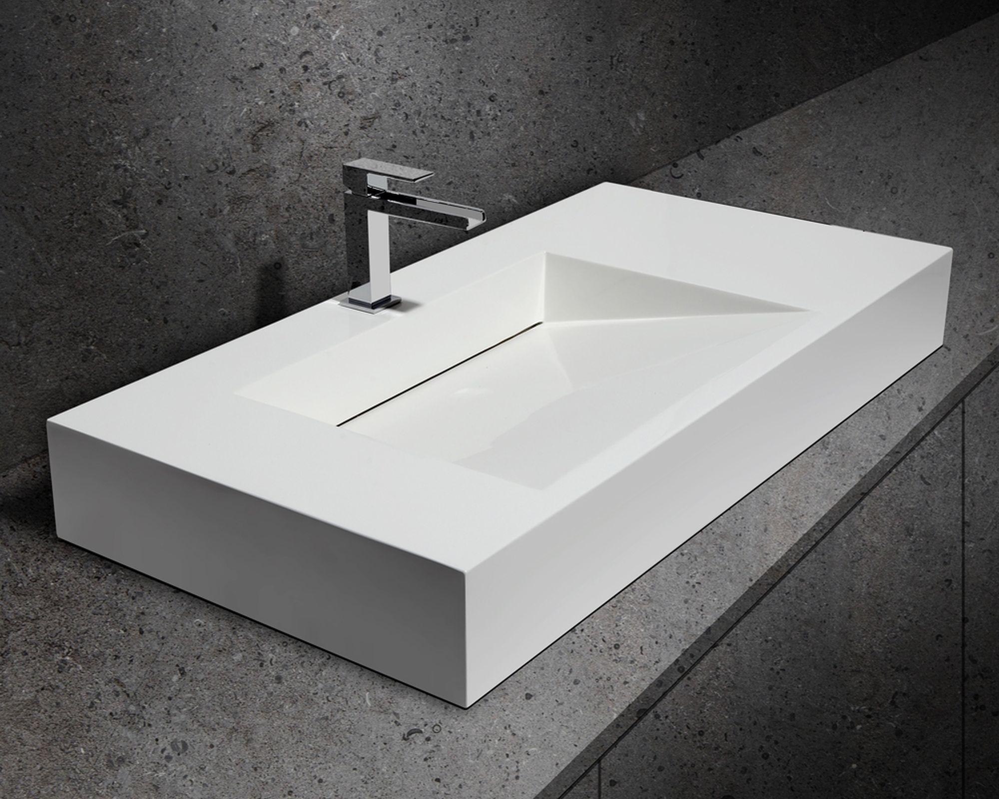 HMR - Wall-Hung Stone Resin Rectangle Bathroom in Matte White