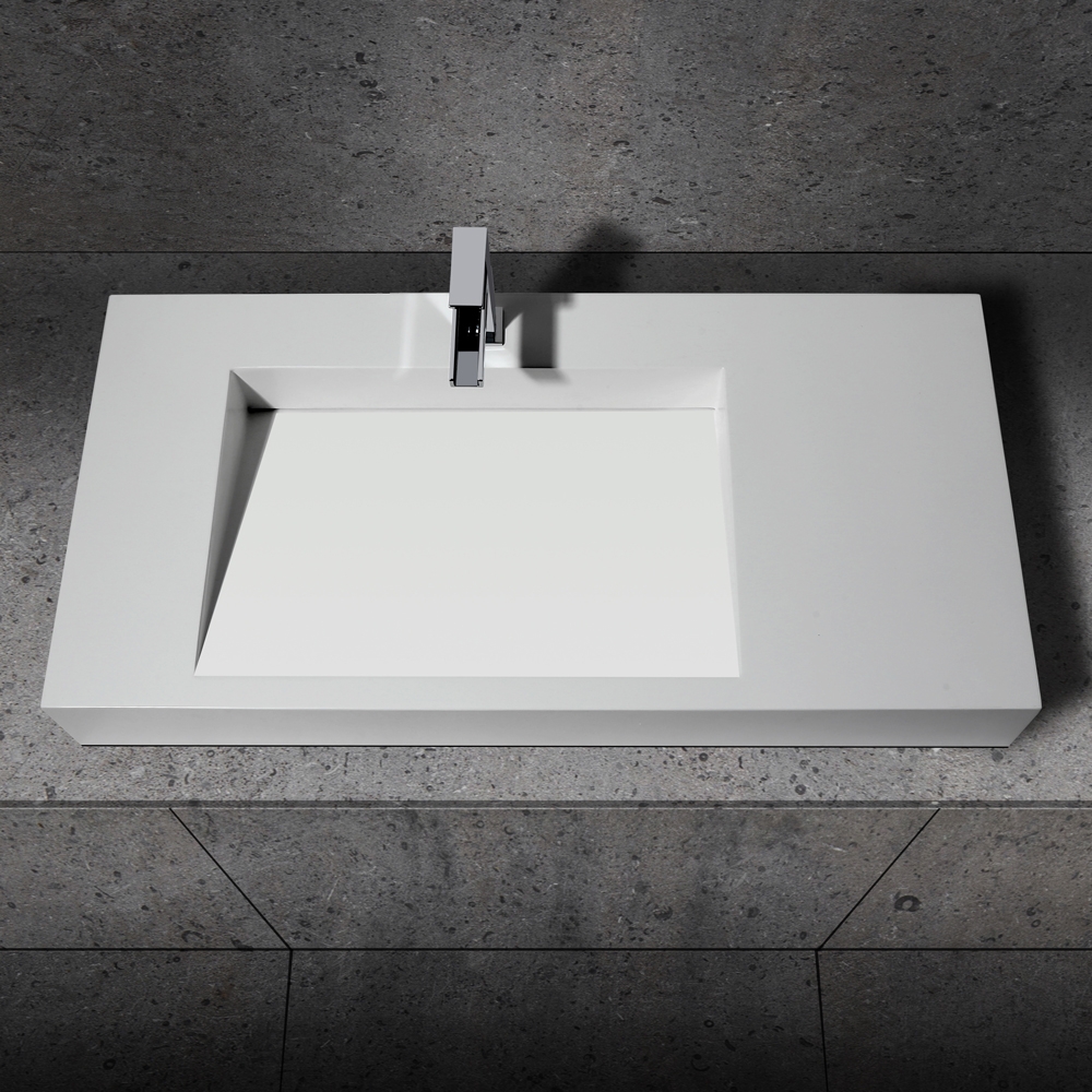 HMR - Wall-Hung Stone Resin Rectangle Bathroom in Matte White