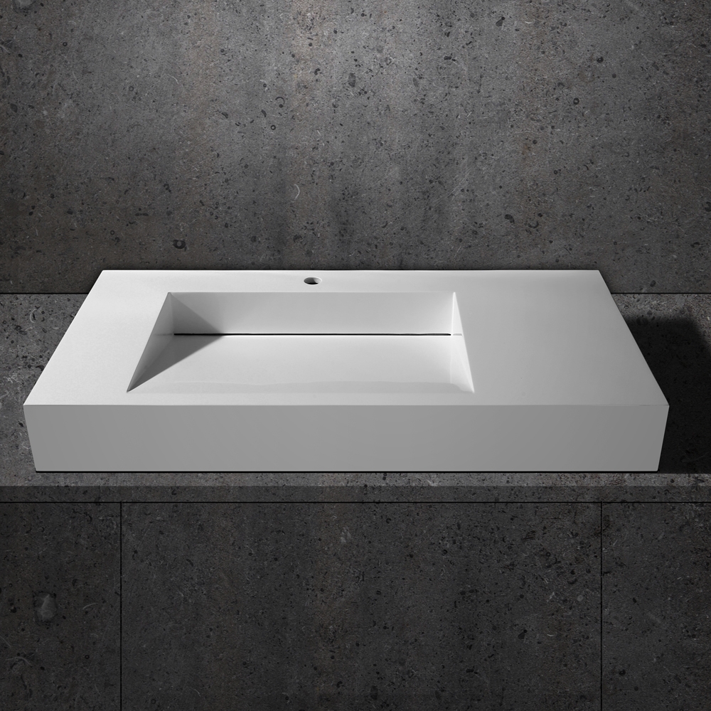 HMR - Wall-Hung Stone Resin Rectangle Bathroom in Matte White