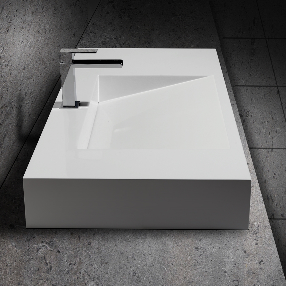 HMR - Wall-Hung Stone Resin Rectangle Bathroom in Matte White