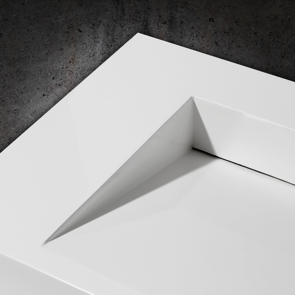 HMR - Wall-Hung Stone Resin Rectangle Bathroom in Matte White