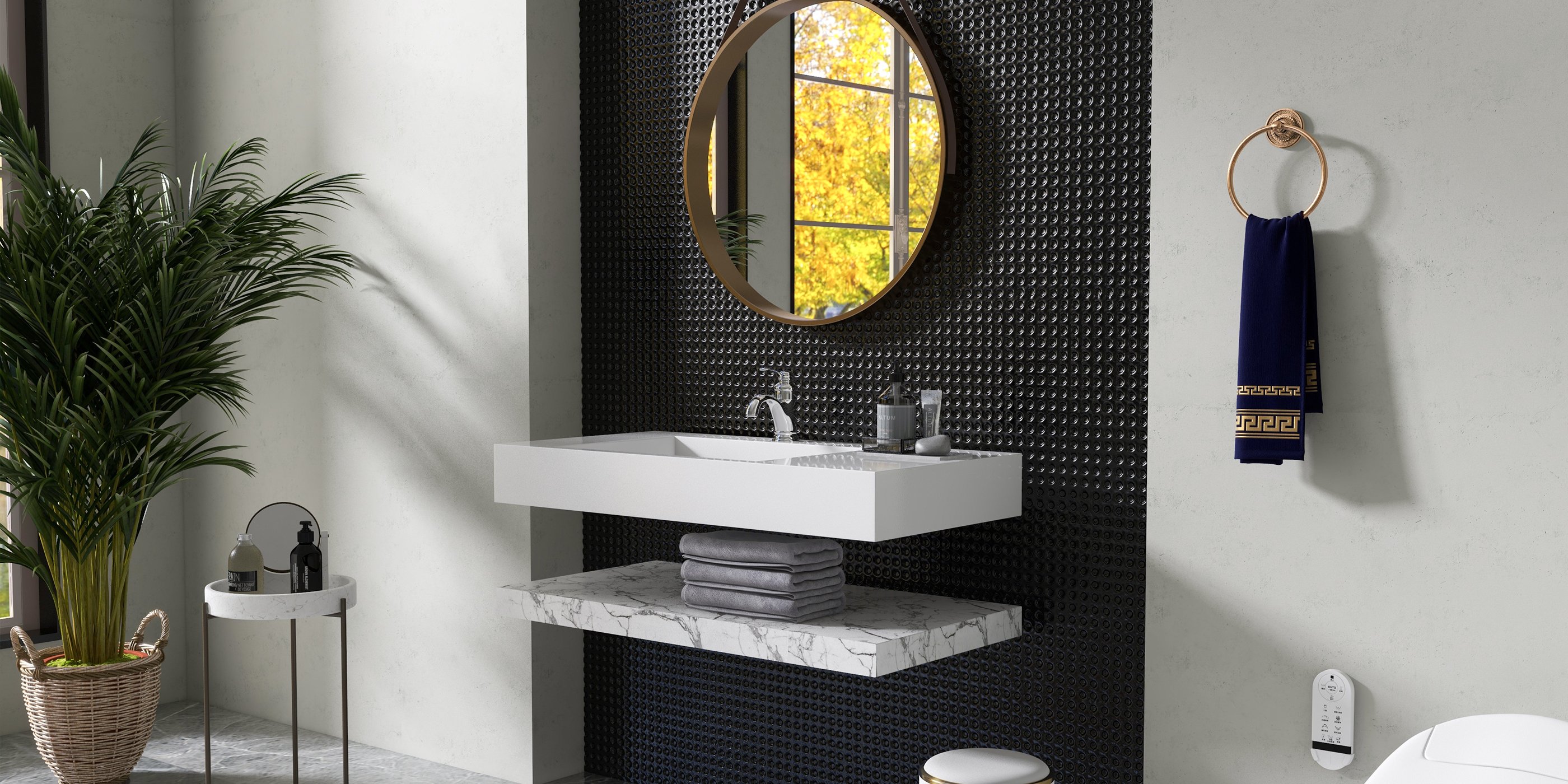 HMR - Wall-Hung Stone Resin Rectangle Bathroom in Matte White