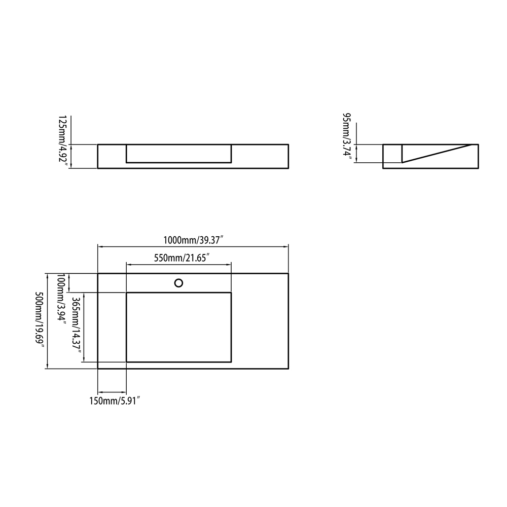 HMR - Wall-Hung Stone Resin Rectangle Bathroom in Matte White