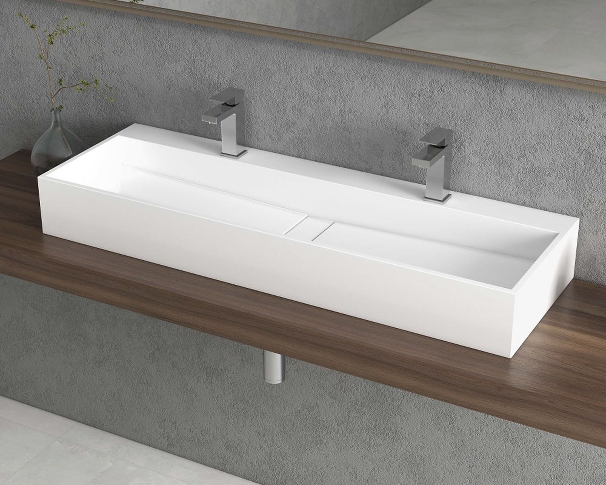 HMR - 47" Wall-Mount Floating Trough Bathroom Sink