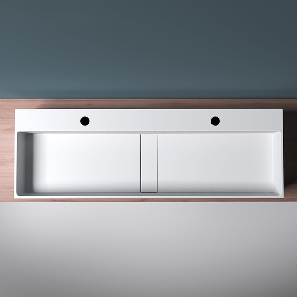 HMR 47" Wall-Mount Floating Trough Bathroom Sink - Glossy White