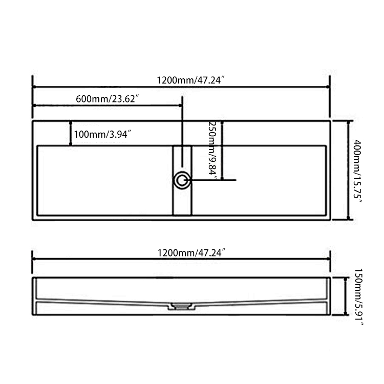 HMR 47" Wall-Mount Floating Trough Bathroom Sink - Matte White