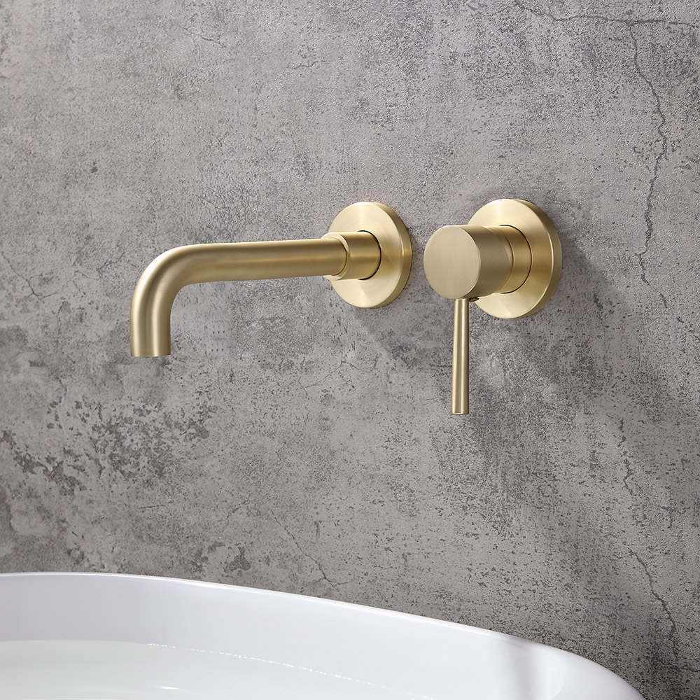 HMR - Wall Mounted Single Lever Bathroom Sink Swivel Faucet in Brushed Brass