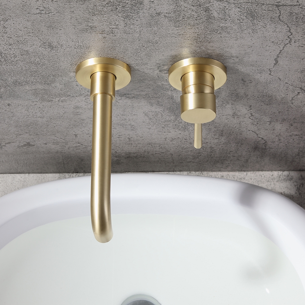 HMR - Wall Mounted Single Lever Bathroom Sink Swivel Faucet in Brushed Brass
