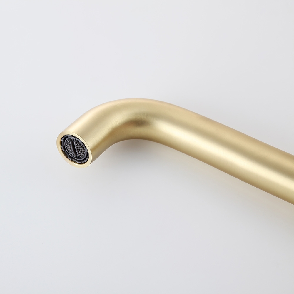 HMR - Wall Mounted Single Lever Bathroom Sink Swivel Faucet in Brushed Brass