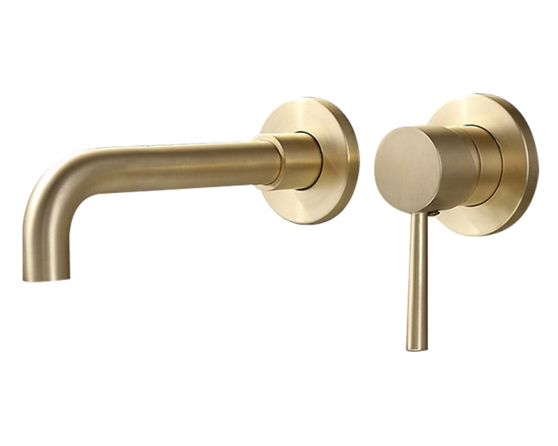 HMR - Wall Mounted Single Lever Bathroom Sink Swivel Faucet in Brushed Brass