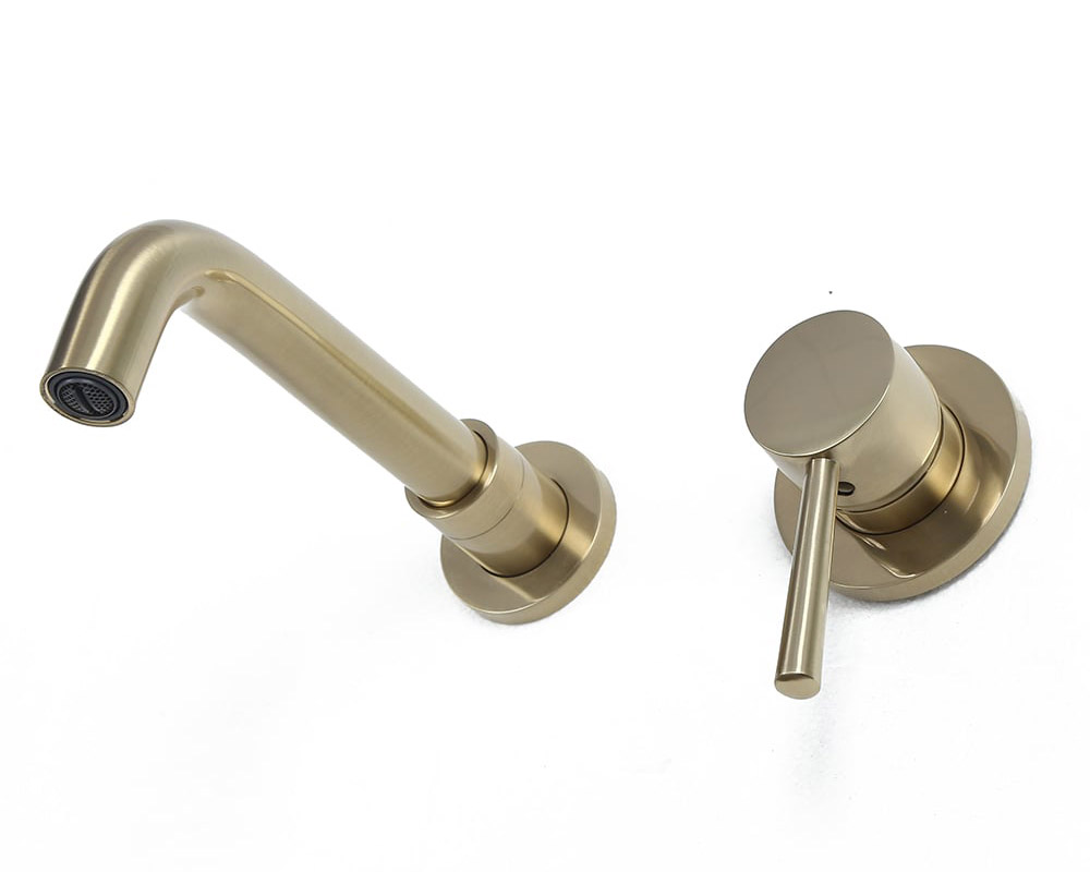 HMR - Wall Mounted Single Lever Bathroom Sink Swivel Faucet in Brushed Brass
