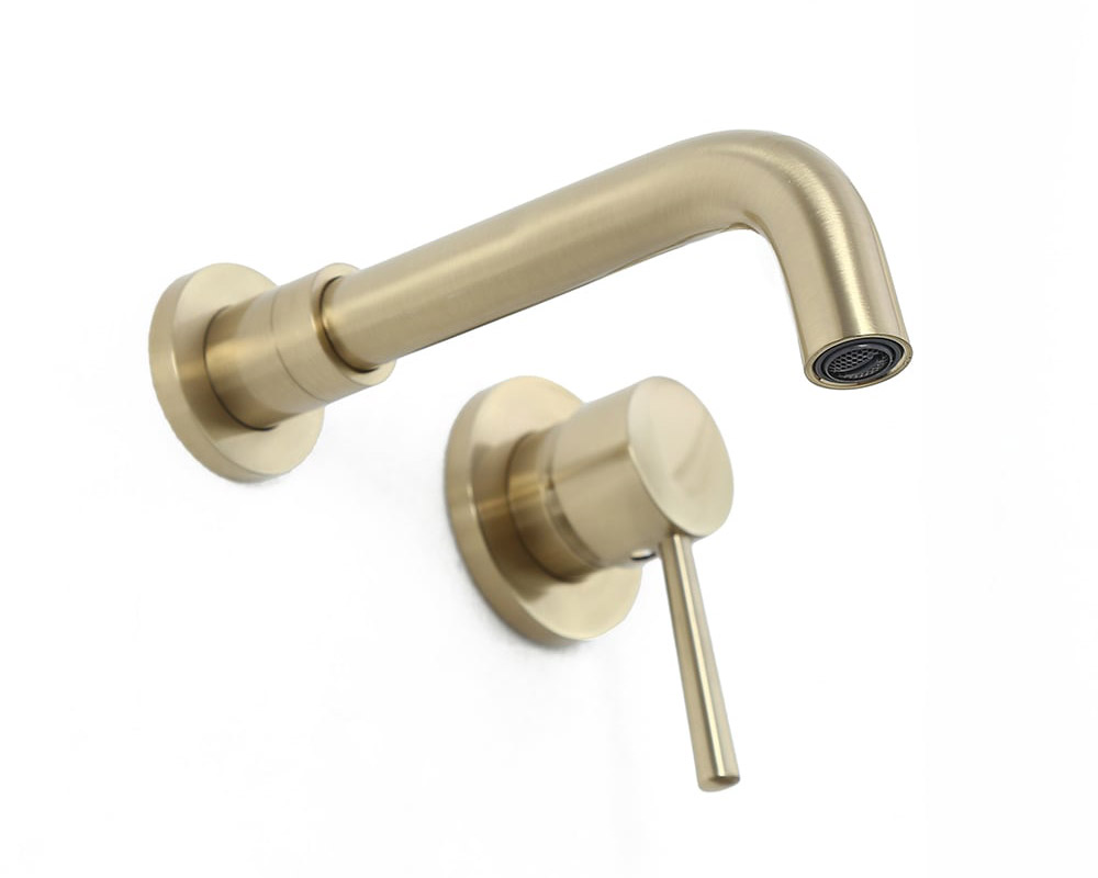 HMR - Wall Mounted Single Lever Bathroom Sink Swivel Faucet in Brushed Brass