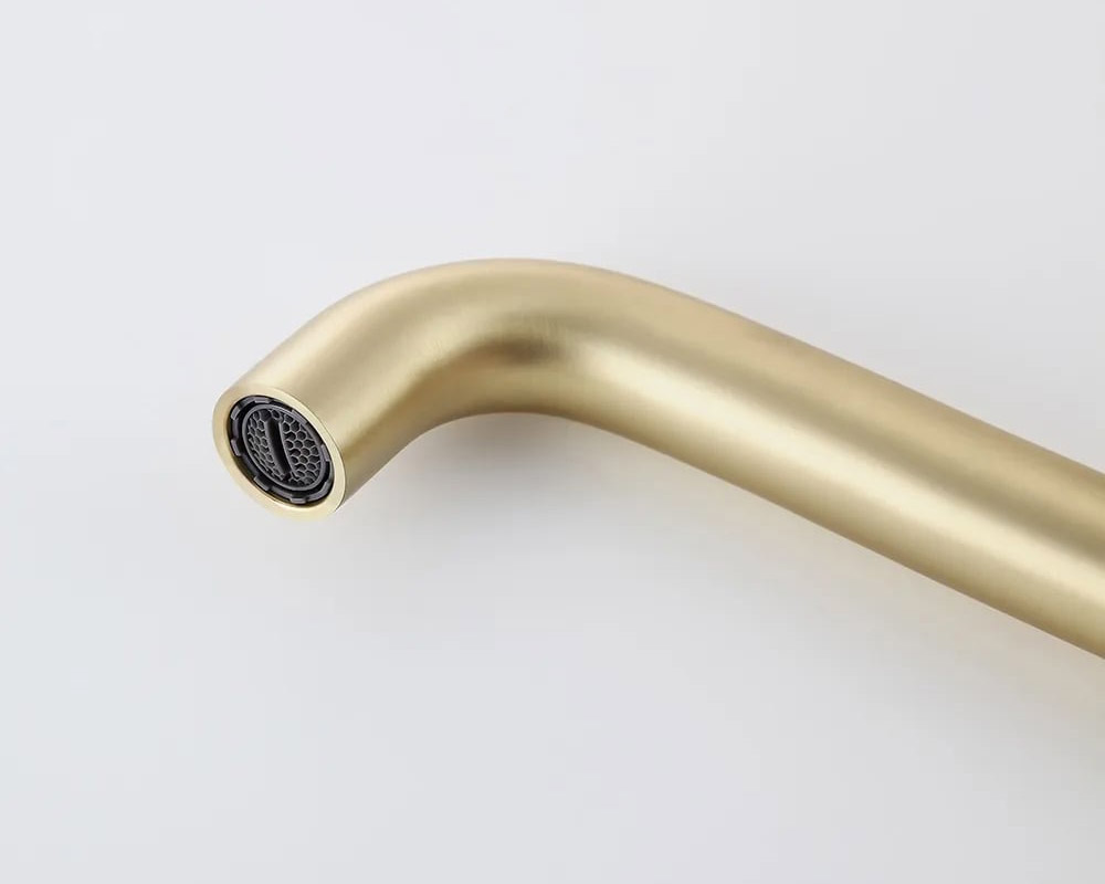 HMR - Wall Mounted Single Lever Bathroom Sink Swivel Faucet in Brushed Brass