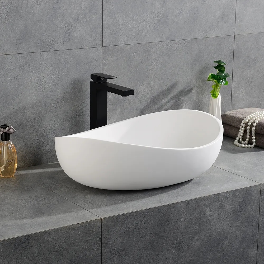 HMR Modern Bathroom Vessel Sink with Pop Up Drain - Glossy White