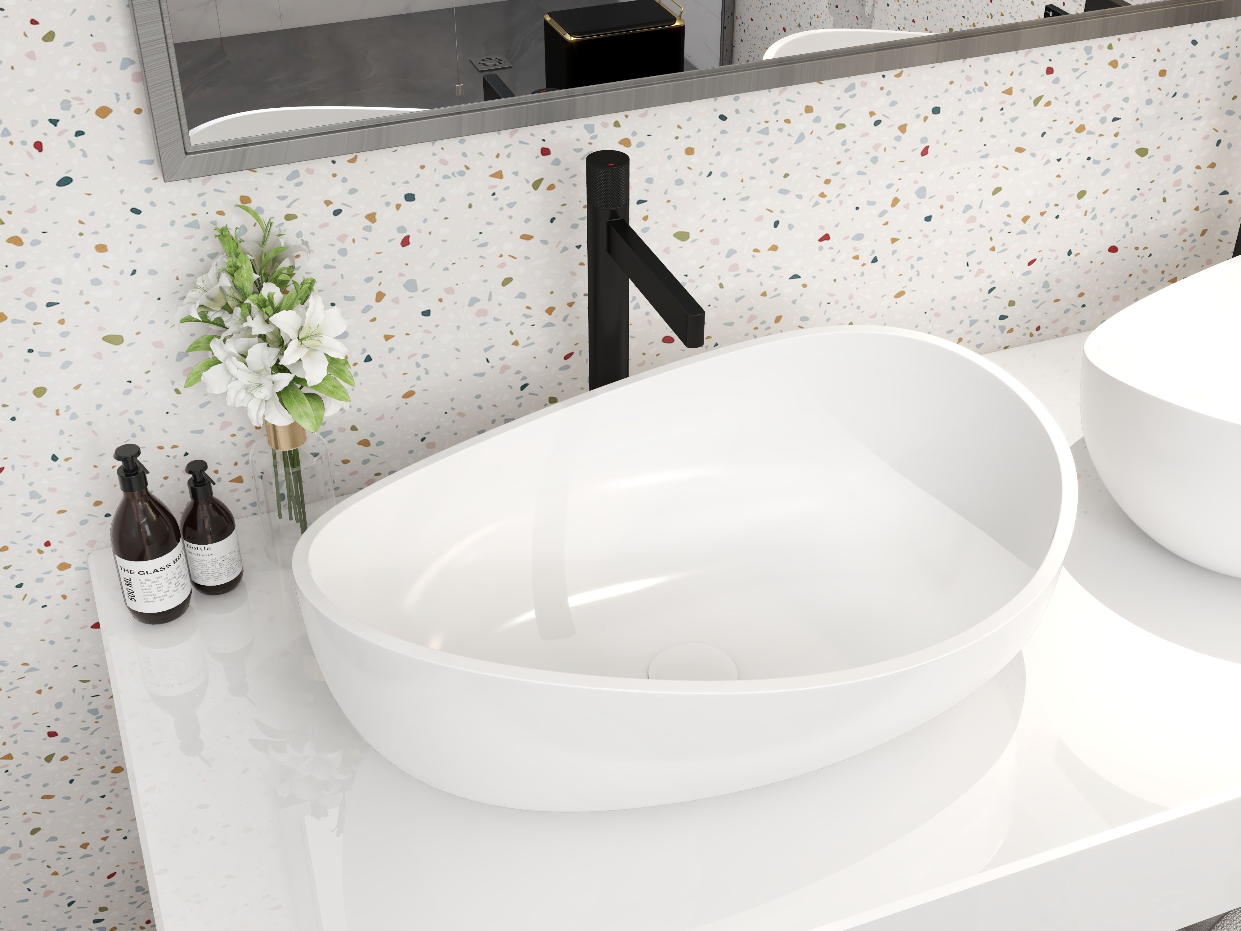HMR Modern Bathroom Vessel Sink with Pop Up Drain - Glossy White