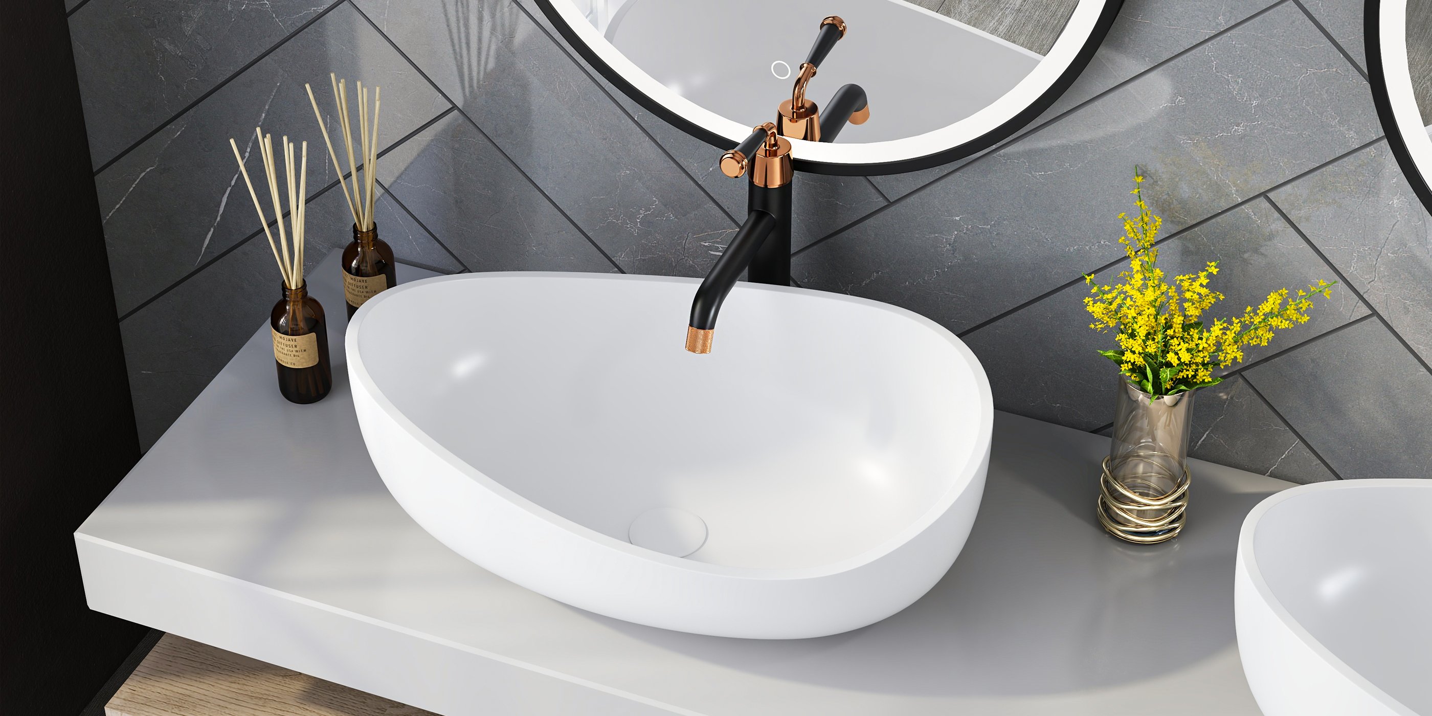 HMR Modern Bathroom Vessel Sink with Pop Up Drain - Matte White