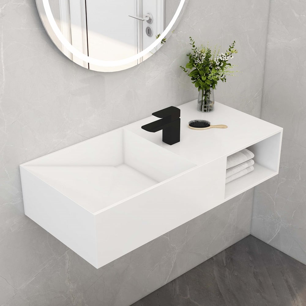 HMR - Wall-Mount Bathroom with Storage Cubby Hole in 35"L, Matte White