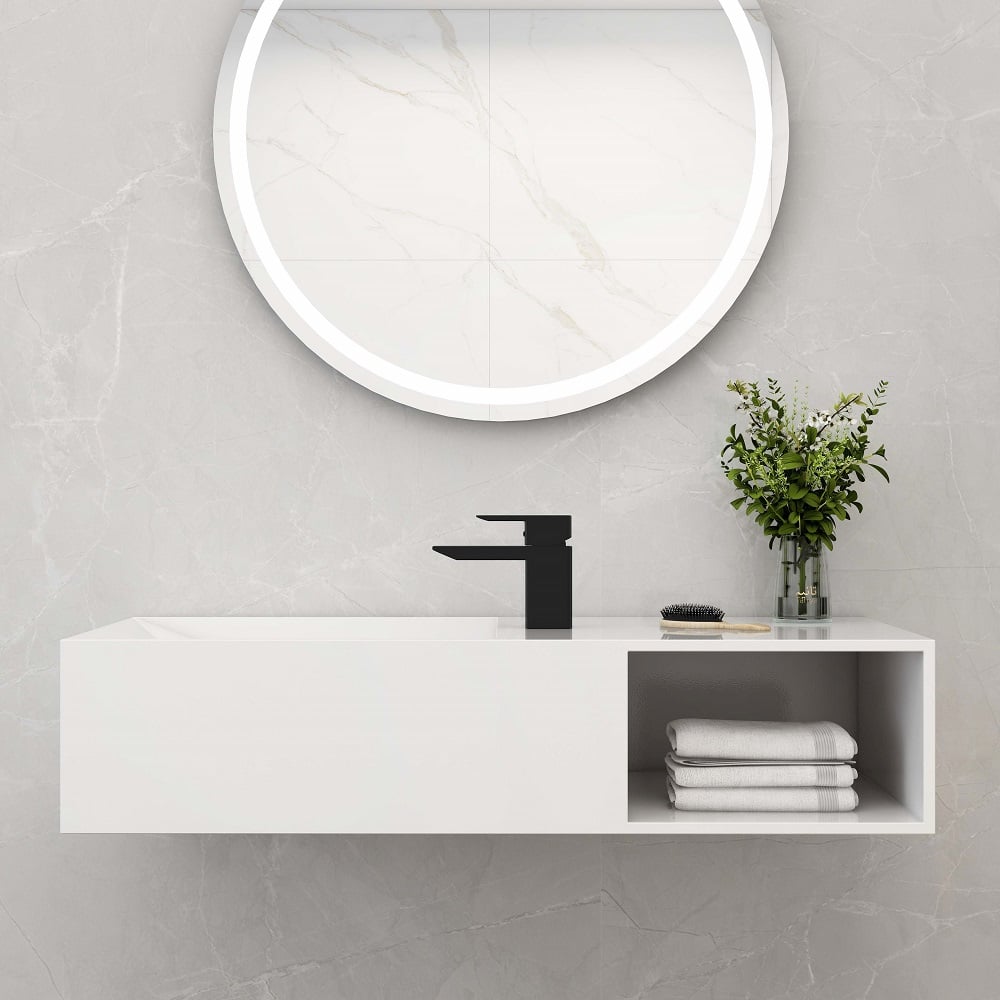 HMR - Wall-Mount Bathroom with Storage Cubby Hole in 35"L, Matte White