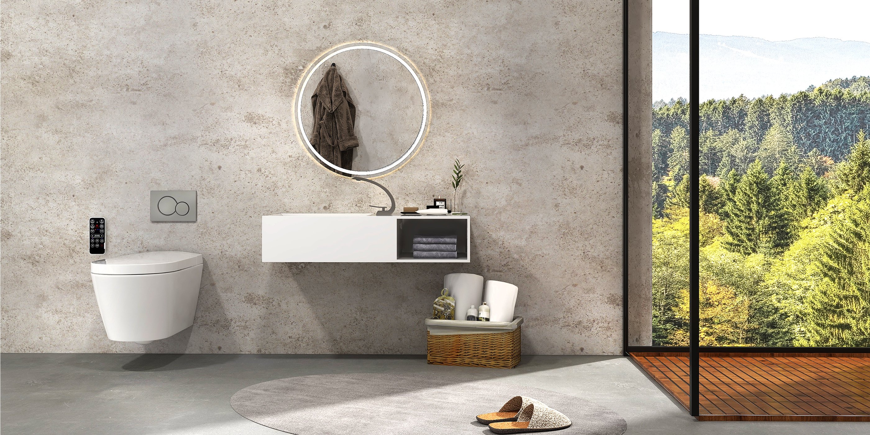 HMR - Wall-Mount Bathroom with Storage Cubby Hole in 35"L, Matte White