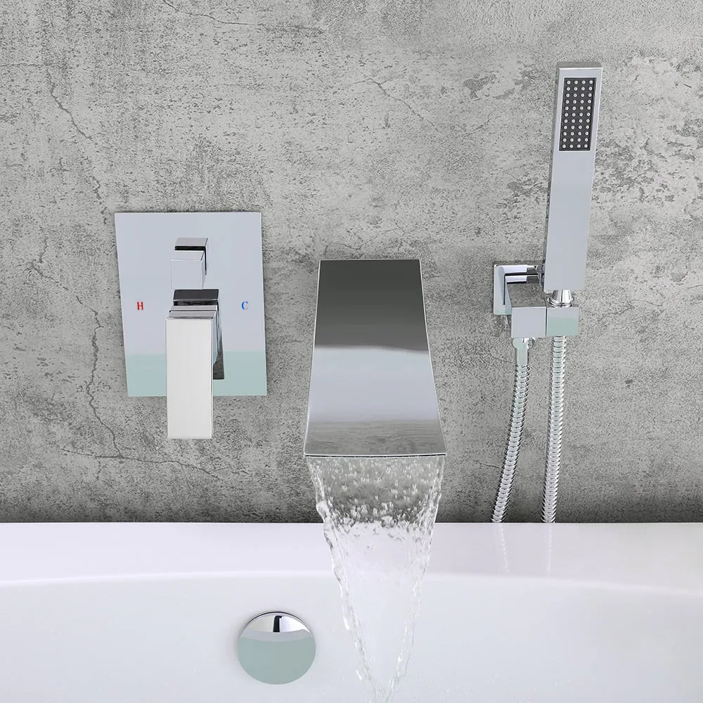 HMR Shoop Waterfall Wall-Mount Tub Filler Faucet Single Handle & Handshower - Chrome