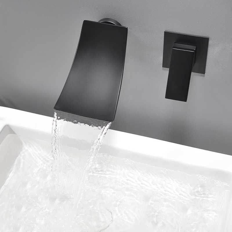 HMR - Shoop Wall Mounted Waterfall Sink Faucet in Matte Black