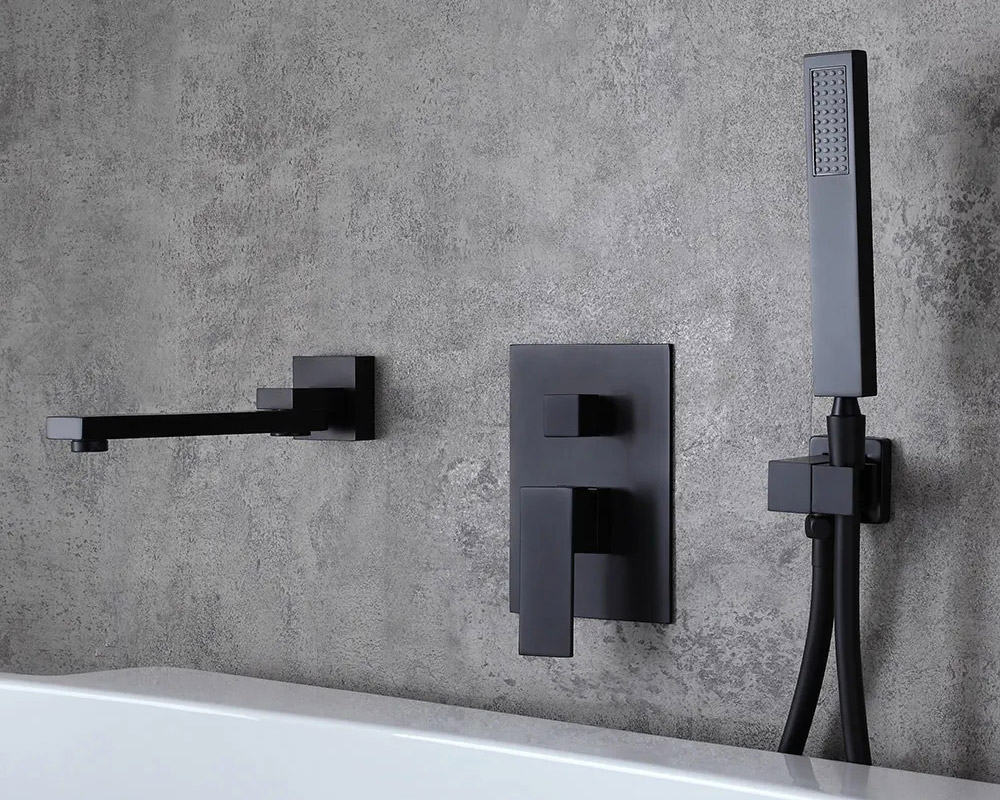 HMR Ultramodern Wall Mounted Swirling Tub Filler Faucet with Hand Shower - Matte Black