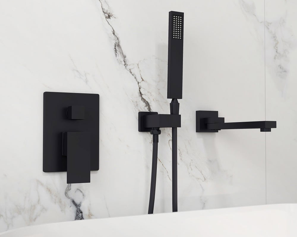 HMR Ultramodern Wall Mounted Swirling Tub Filler Faucet with Hand Shower - Matte Black