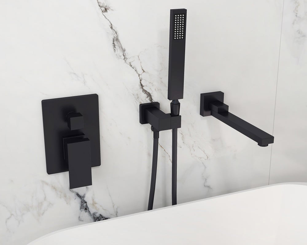 HMR Ultramodern Wall Mounted Swirling Tub Filler Faucet with Hand Shower - Matte Black