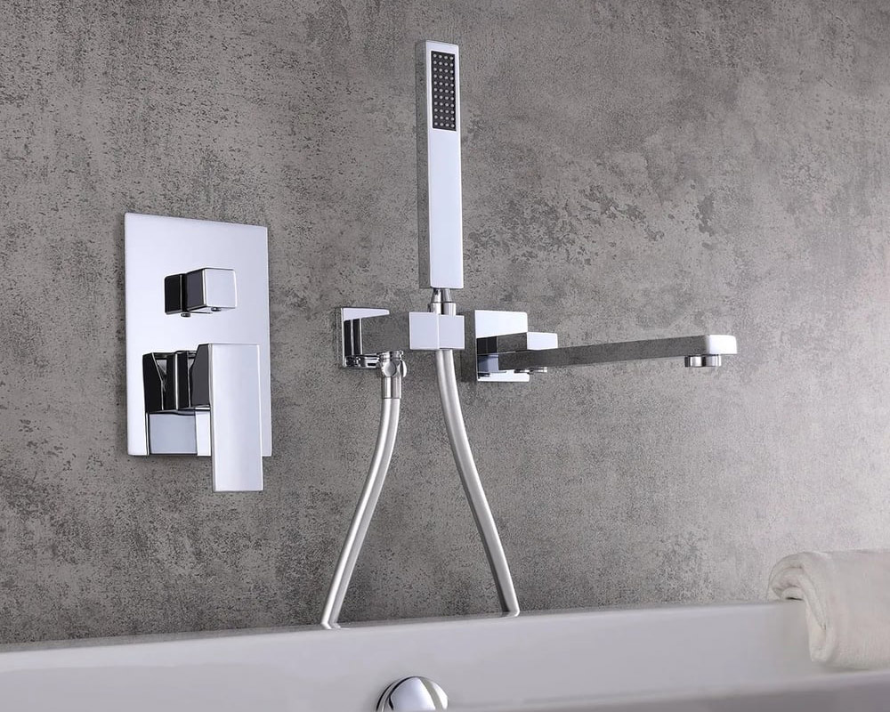 HMR Ultramodern Wall Mounted Swirling Tub Filler Faucet with Hand Shower - Chrome
