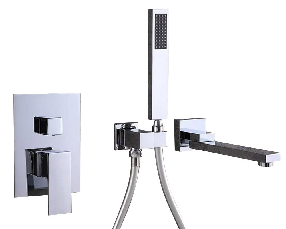 HMR Ultramodern Wall Mounted Swirling Tub Filler Faucet with Hand Shower - Chrome