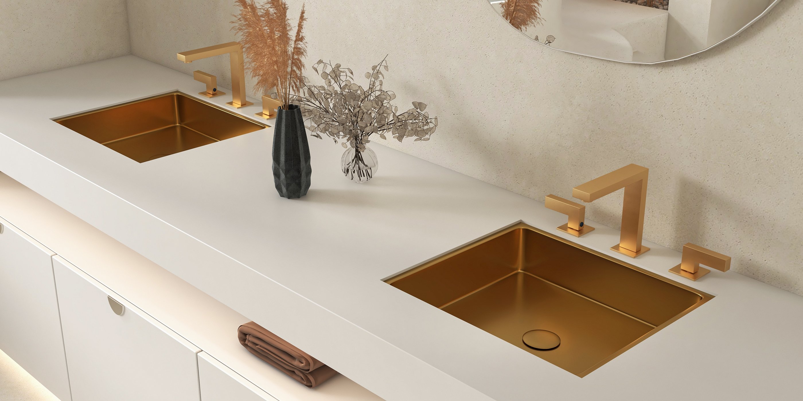 HMR Modern Widespread Bathroom Sink Faucet Double Handle - Brushed Gold