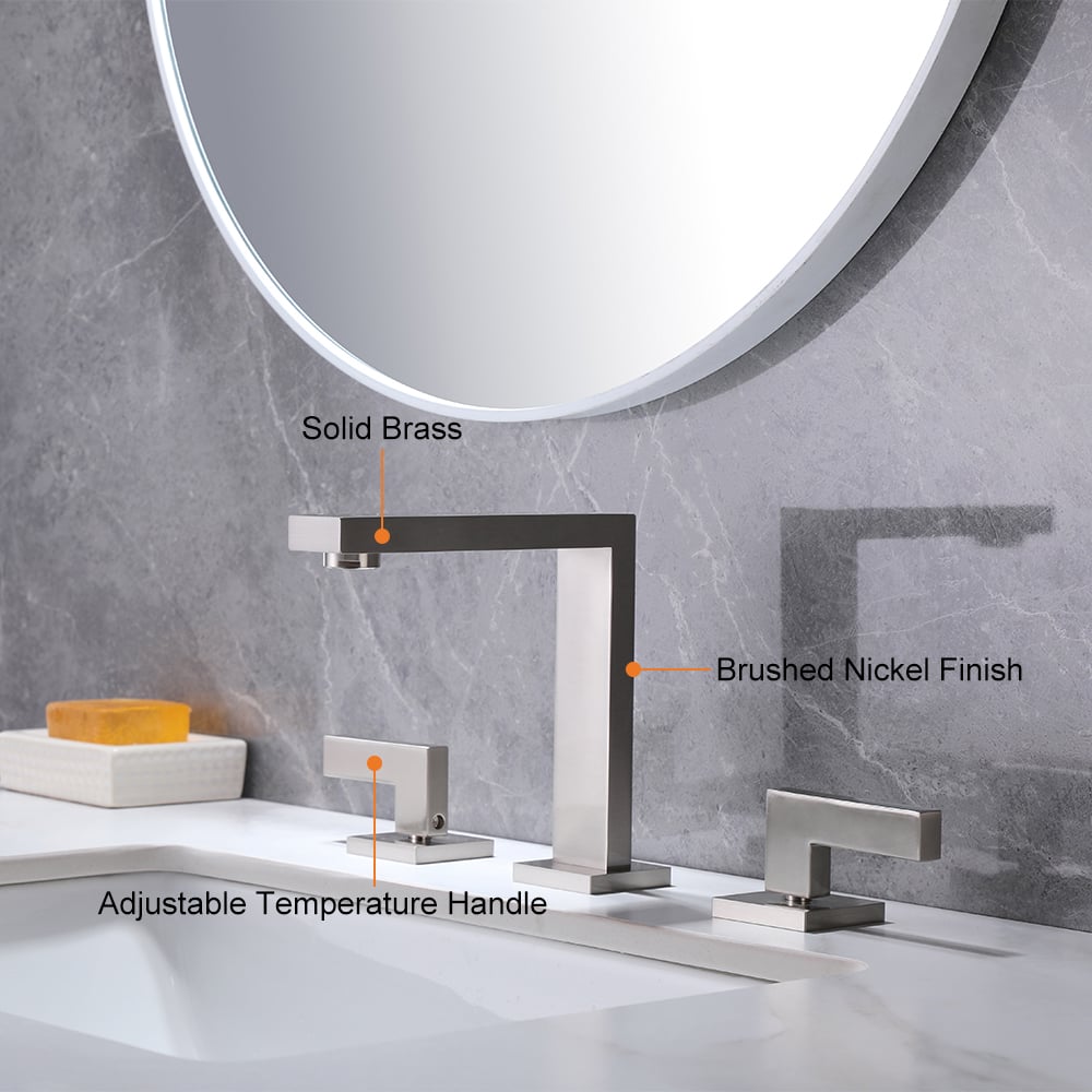 HMR Modern Widespread Bathroom Sink Faucet Double Handle - Brushed Nickel
