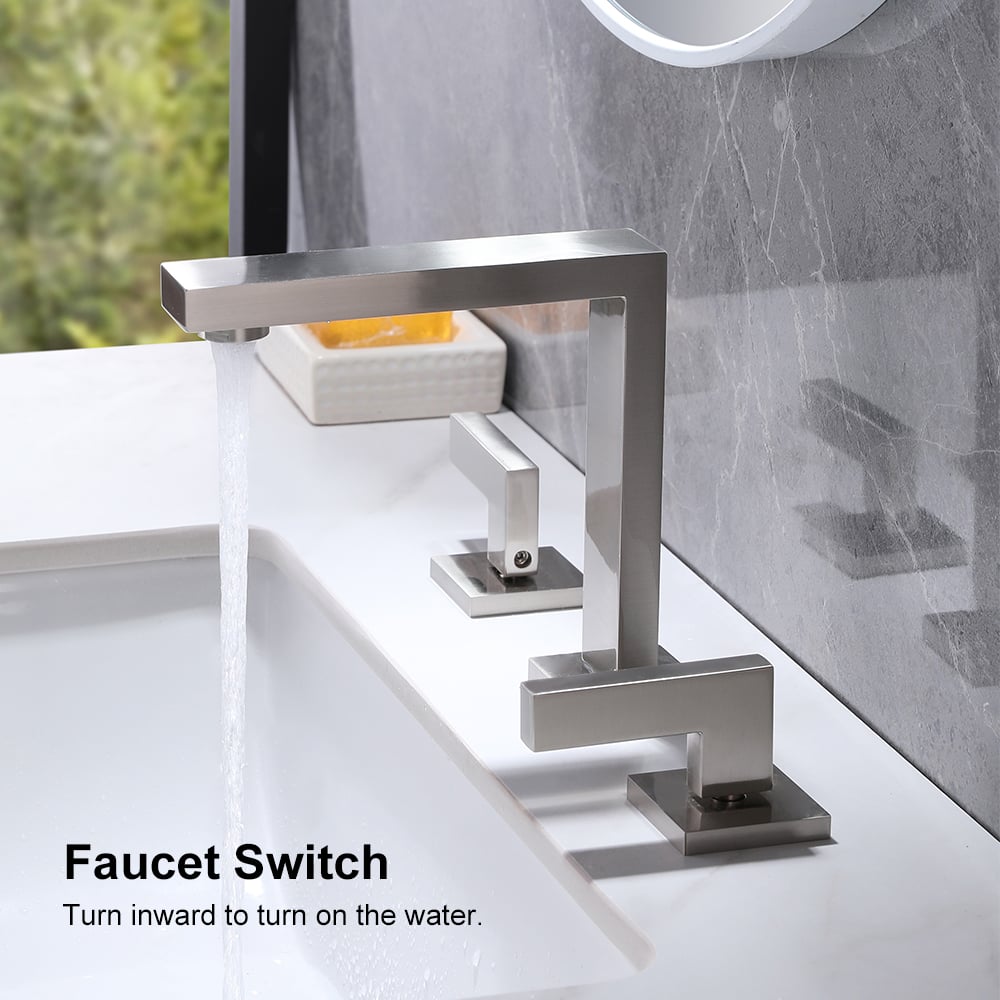 HMR Modern Widespread Bathroom Sink Faucet Double Handle - Brushed Nickel