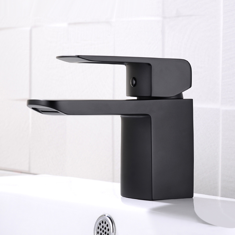 HMR - Minimalist Style Single Hole 1-Handle Waterfall Bathroom Sink Faucet in Matte Black