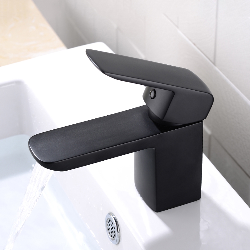 HMR - Minimalist Style Single Hole 1-Handle Waterfall Bathroom Sink Faucet in Matte Black