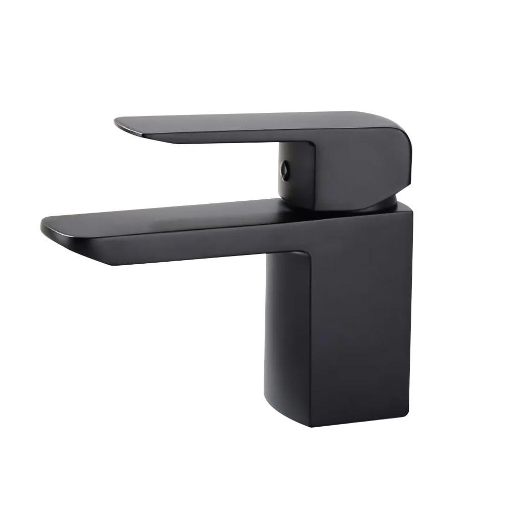 HMR - Minimalist Style Single Hole 1-Handle Waterfall Bathroom Sink Faucet in Matte Black