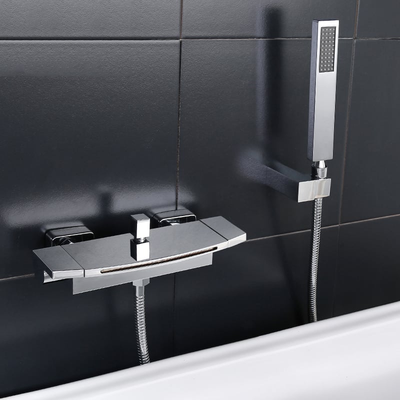 HMR - Wall Mount Waterfall 2-Handle Faucet with Hand Shower in Chrome