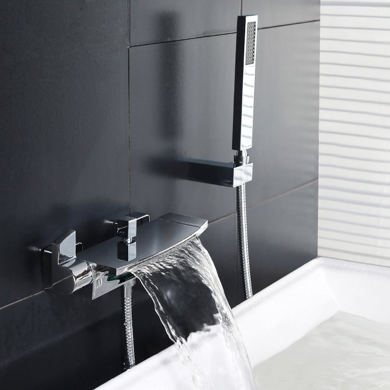 HMR - Wall Mount Waterfall 2-Handle Faucet with Hand Shower in Chrome