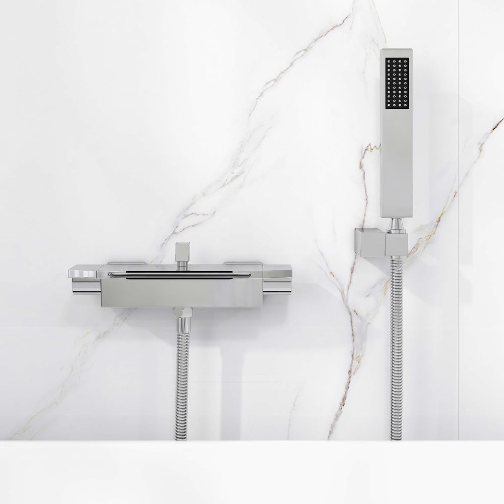 HMR - Wall Mount Waterfall 2-Handle Faucet with Hand Shower in Chrome