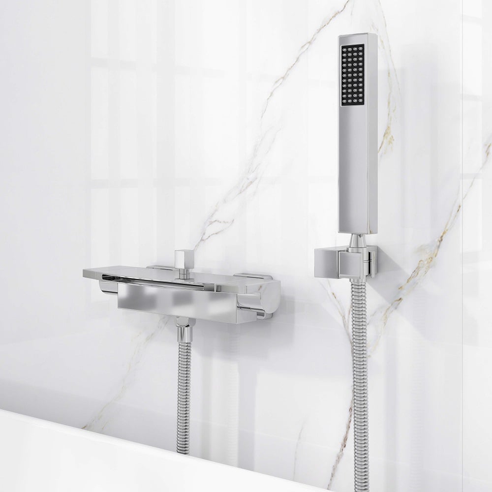 HMR - Wall Mount Waterfall 2-Handle Faucet with Hand Shower in Chrome