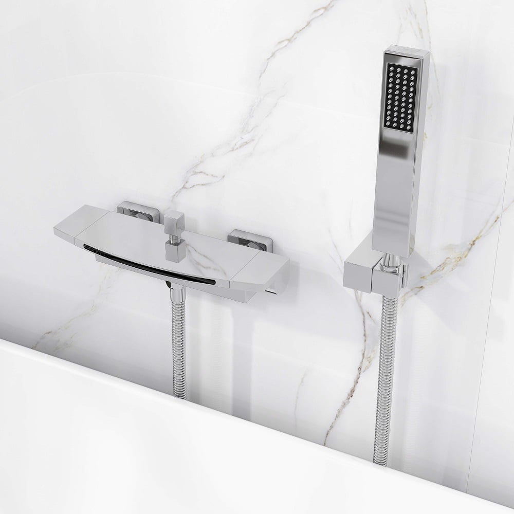 HMR - Wall Mount Waterfall 2-Handle Faucet with Hand Shower in Chrome
