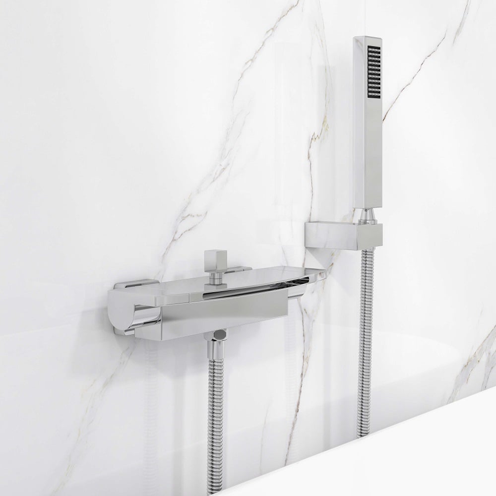 HMR - Wall Mount Waterfall 2-Handle Faucet with Hand Shower in Chrome