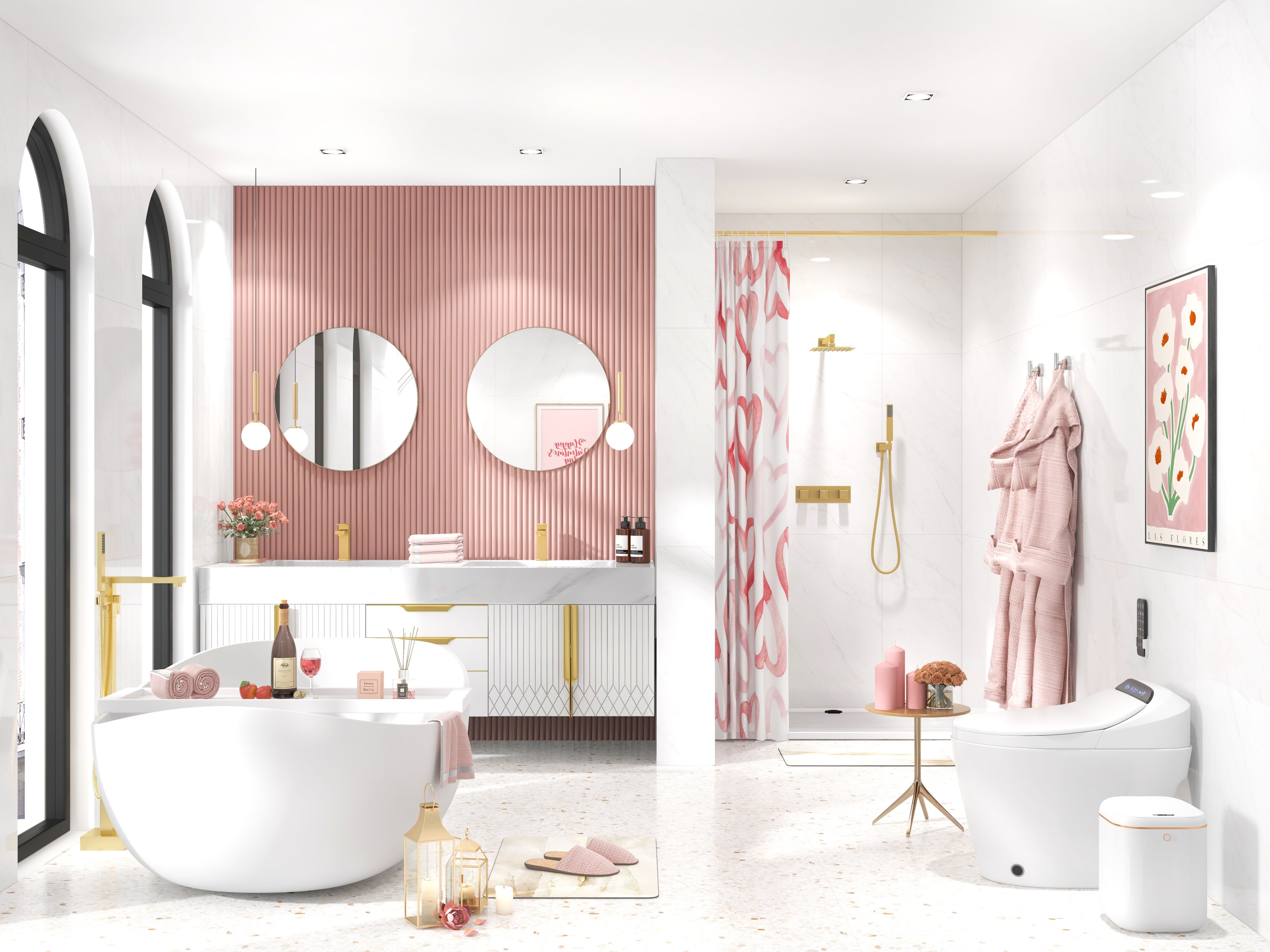 HMR - Wall Mounted 8" Solid Brass Shower System with Hand Shower in Brushed Gold