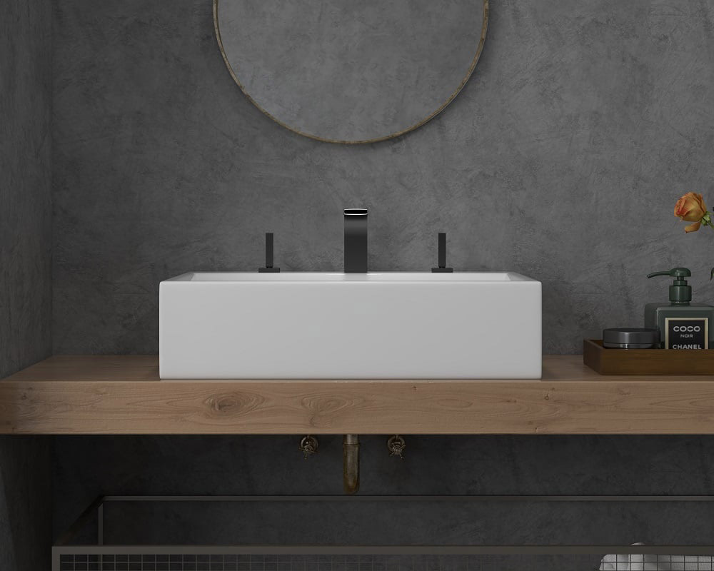 HMR Double Handle Bathroom Solid Sink Faucet - Black, Brass