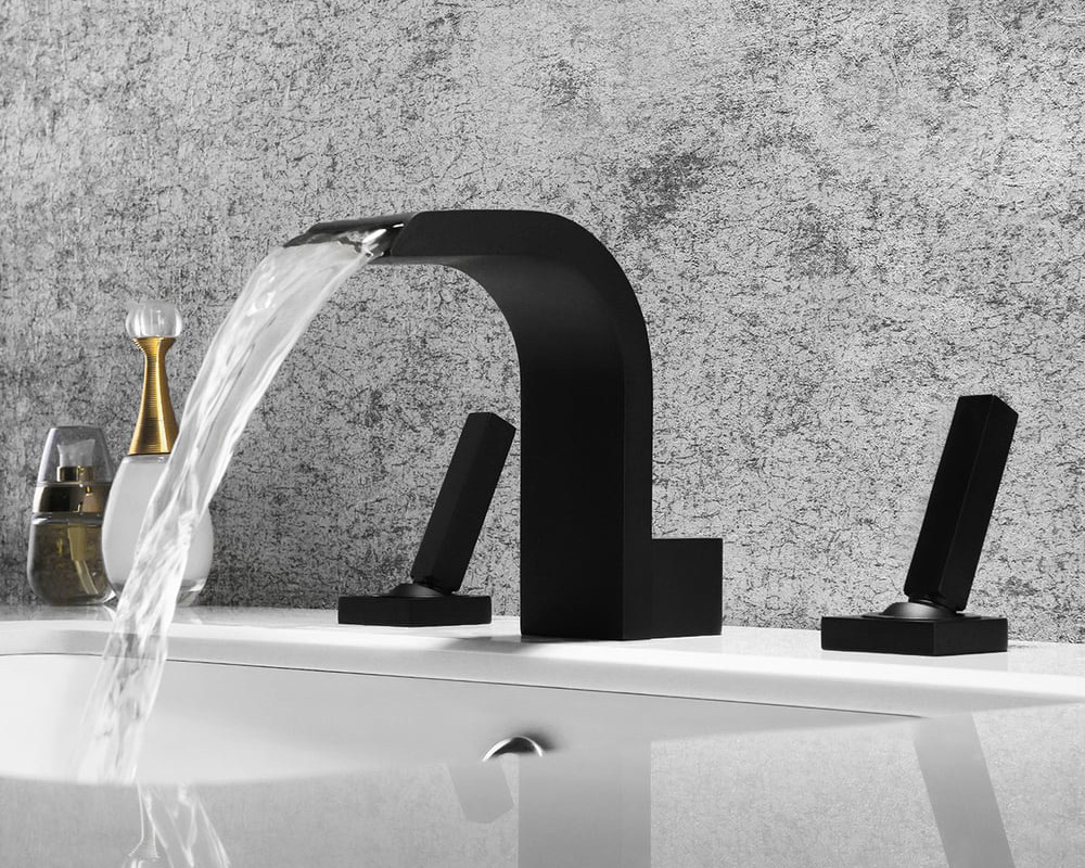 HMR Double Handle Bathroom Solid Sink Faucet - Black, Brass