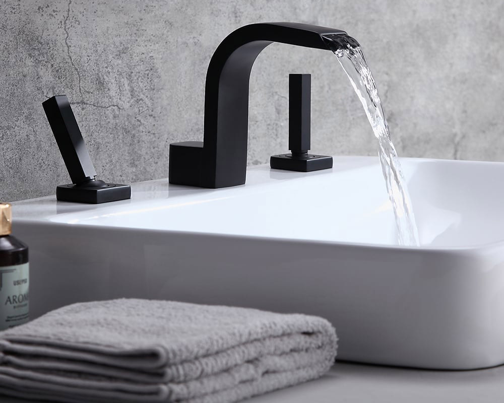 HMR Double Handle Bathroom Solid Sink Faucet - Black, Brass