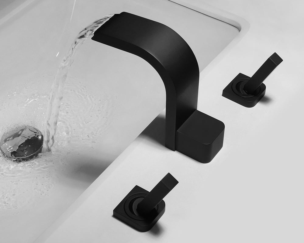 HMR Double Handle Bathroom Solid Sink Faucet - Black, Brass