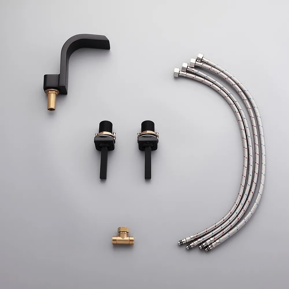 HMR Double Handle Bathroom Solid Sink Faucet - Black, Brass