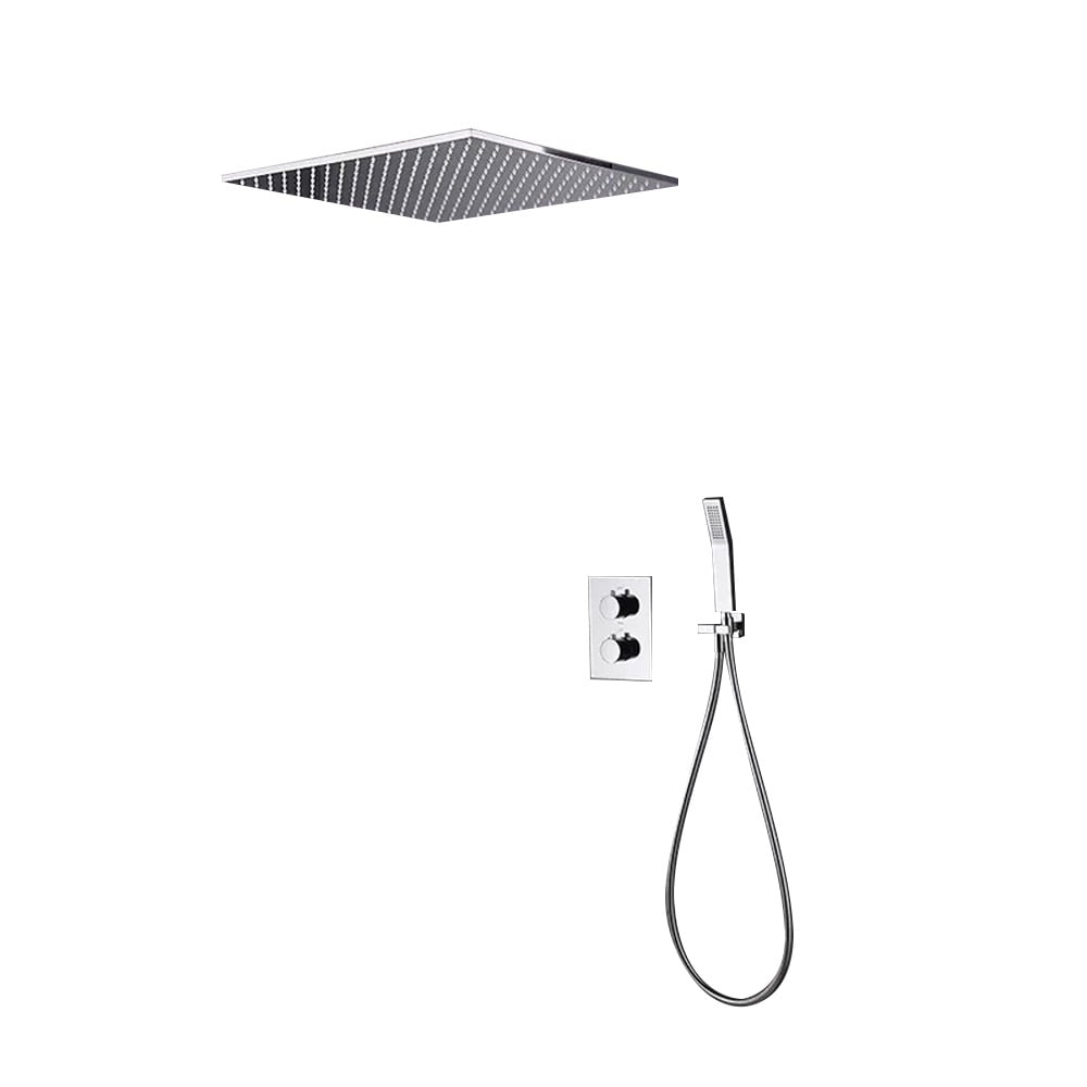 HMR - Thermostatic Solid Brass Rain Shower System with Hand Shower in 16", Polished Chrome